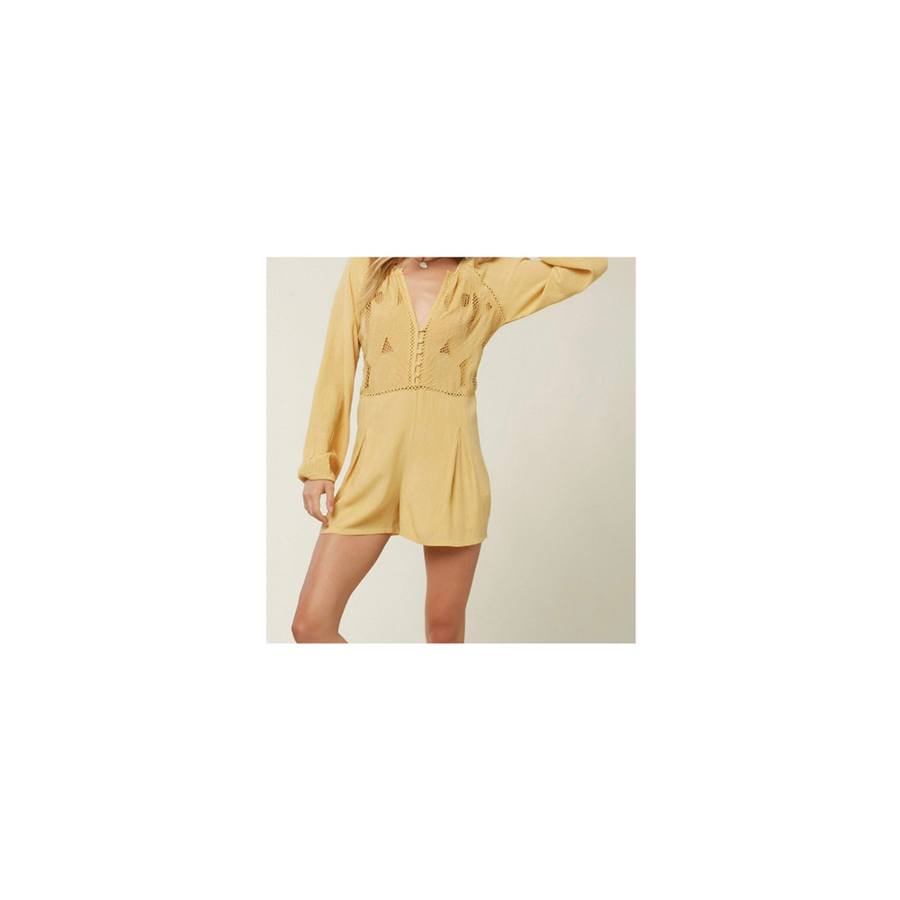 O'Neill Ryana Romper Womens Small Marigold Yellow Shorts Long Balloon Sleeve NEW